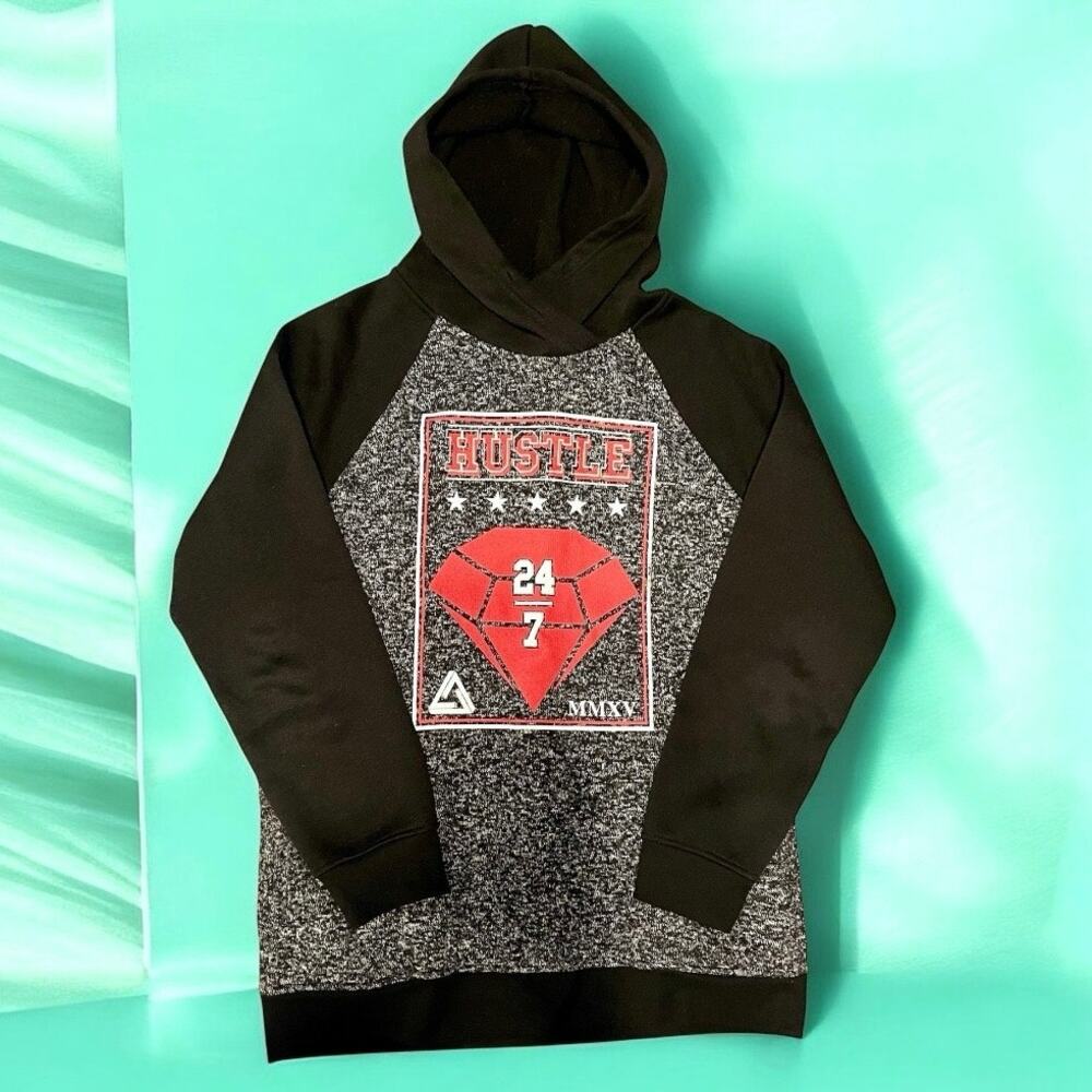 Carbon Vintage Hustle 24/7 Men's Black Graphic Hoodie Size L